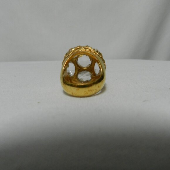 Rebecca Jewelry Glass Faux Diamond & Gold Domed large Ring made in Italy Size 7 - Picture 11 of 12
